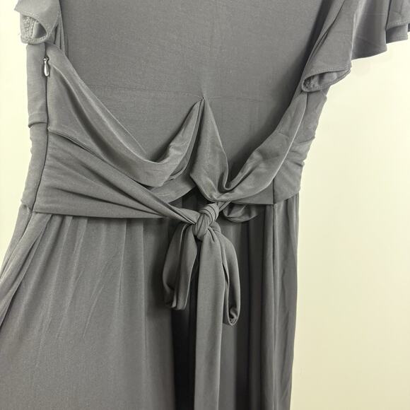 Anthropologie Bhldn Black Maxi Dress Size 18 Flutter Sleeve Tie Belt Stretch - Picture 9 of 15